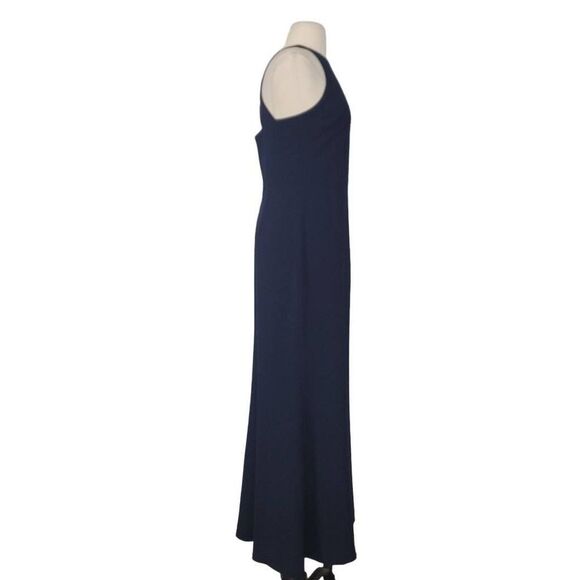 BHLDN Klara Crepe Maxi Dress Gown Sz 6 Navy Blue Halter Crisscross Bridesmaid - Picture 6 of 13